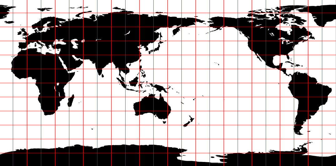 World map with grid lines.